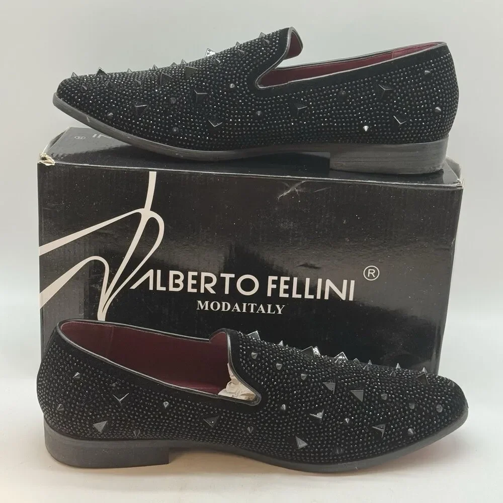 Alberto Fellini Sparko 24 Dress Shoes Men's 13 Loafers Black with Red Sole Spike